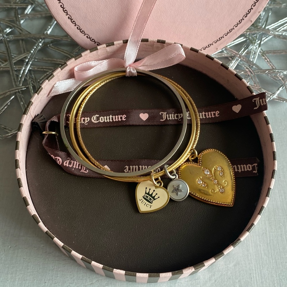 Juicy Couture Gold & Yellow Heart Charm Bangle Vintage Set